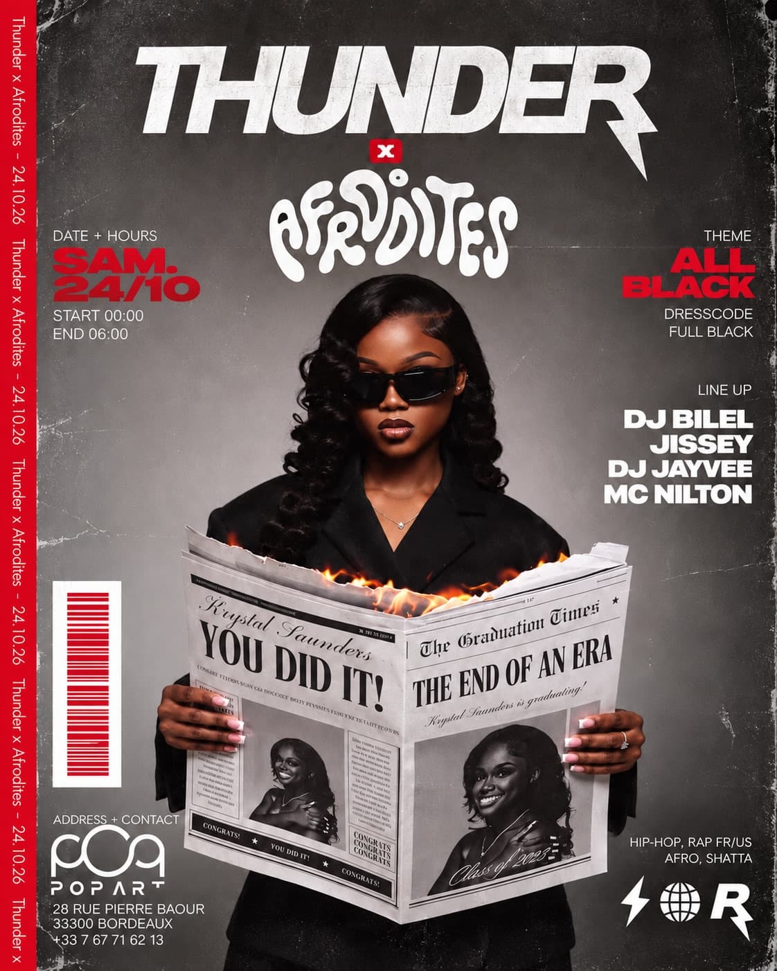 Flyer de la soirée THUNDER X AFRODITES
